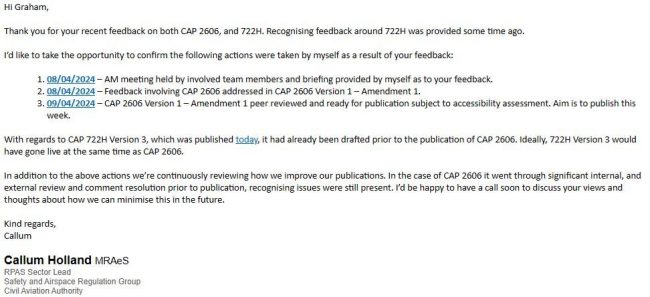CAA CAP 2606 positive response