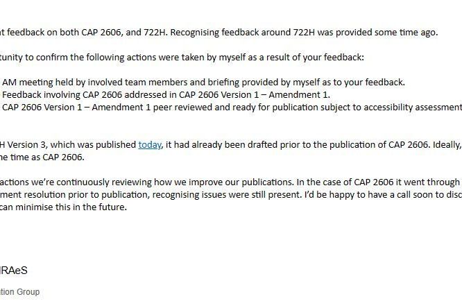 CAA CAP 2606 positive response