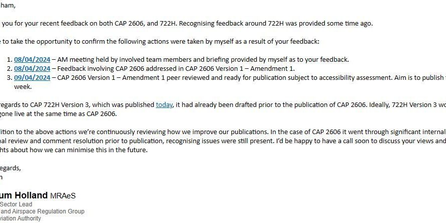 CAA CAP 2606 positive response